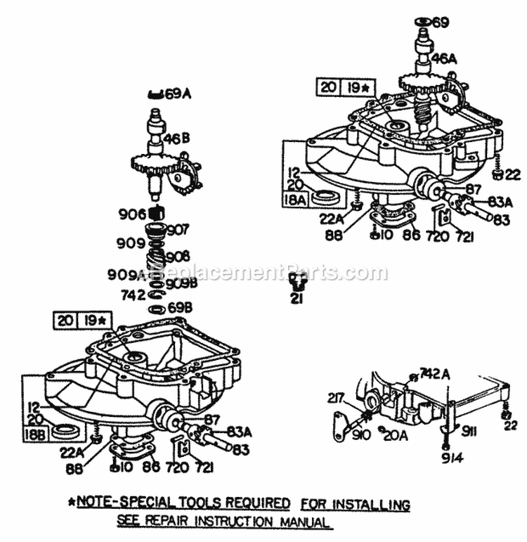 (2) Sump Base Assembles Diagram and Parts List for 094908-0164-99  Briggs and Stratton Engine